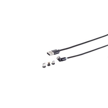 USB-A Magnetladekabel, 3in1, 540°, schwarz, 1m