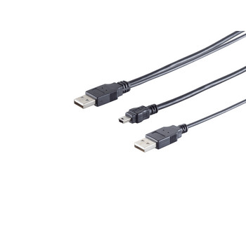 USB-Y-Stromkabel 2xUSB A-St./USB-B-Mini 5 pin 0,6m